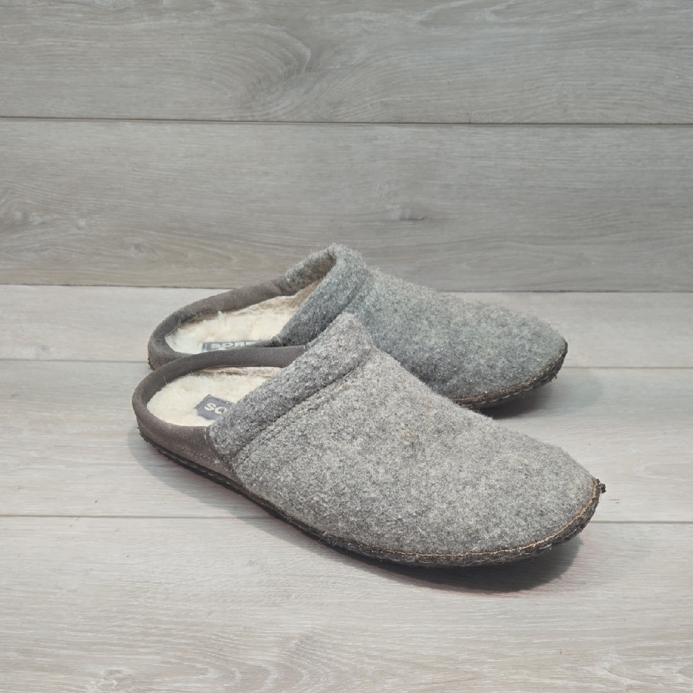 Sorel Women Charcoal Wool Fur Slip-On Footwear Slippers Flats Sz 9